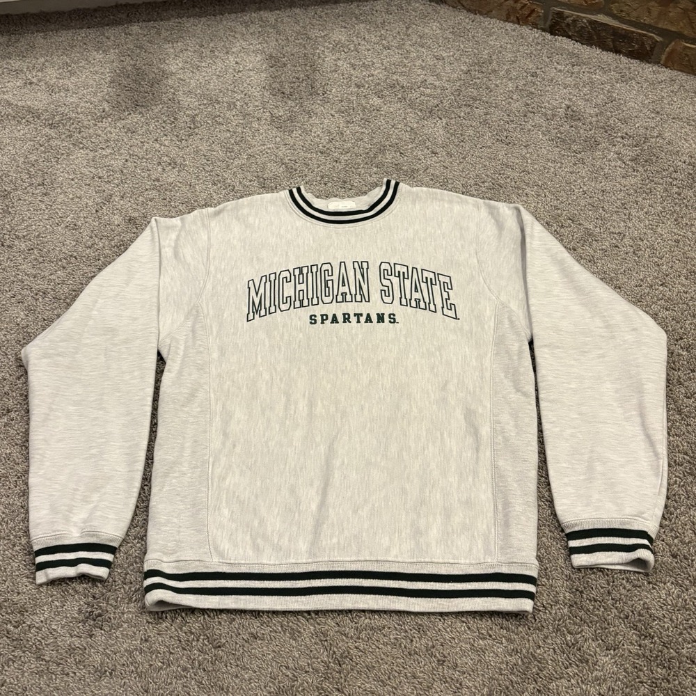 Vintage Y2K Michigan State Crewneck Sweatshirt Champion Reverse Weave Gray Men S